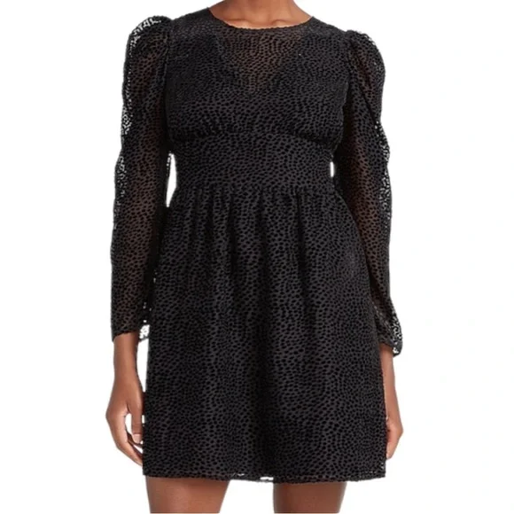Express | Dresses | Express Velvet Puff Sleeve Fit And Flare Dress Size Xl  | Poshmark